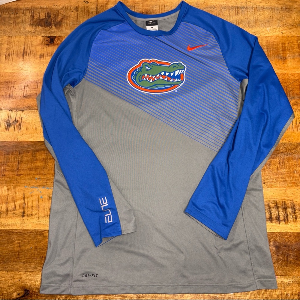 Men’s Nike Elite Basketball Shirt Long Sleeve Florida Gators Blue Gray Large